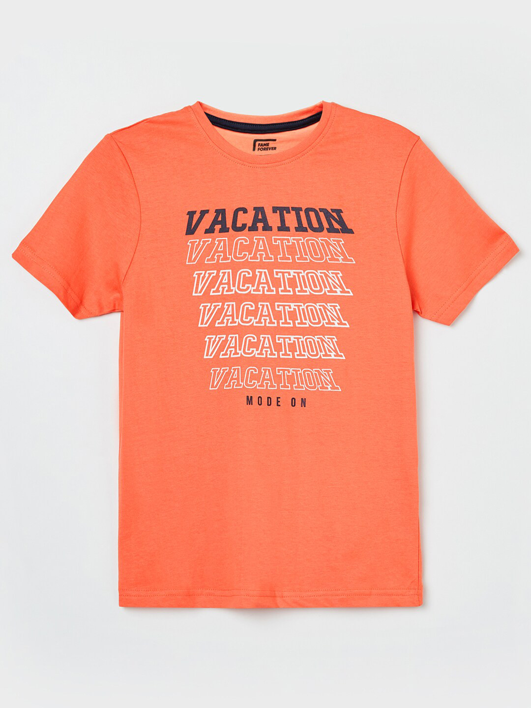 

Fame Forever by Lifestyle Boys Coral Orange Typography Printed Pure Cotton T-shirt