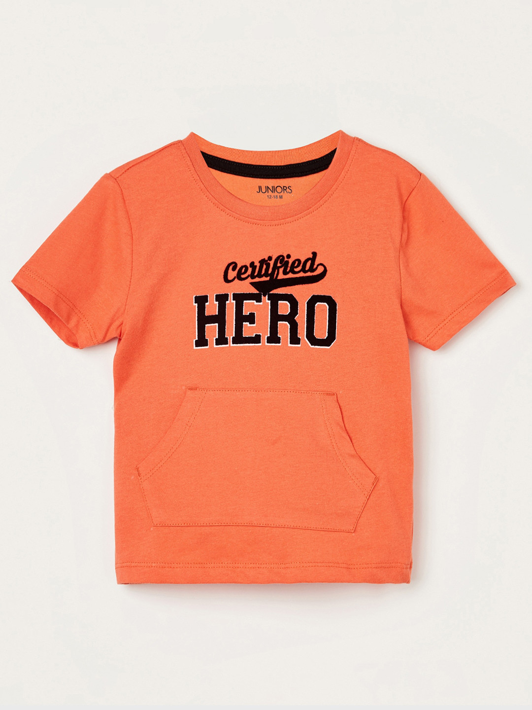 

Juniors Boys Orange Typography Printed Pure Cotton T-shirt