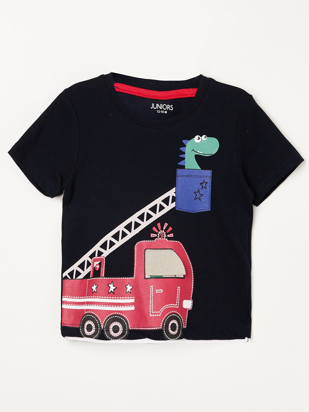 

Juniors Boys Navy Blue Printed Pure Cotton T-shirt