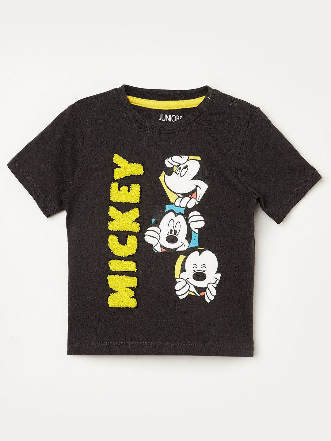 

Juniors Boys Charcoal Mickey Mouse Printed Pure Cotton T-shirt