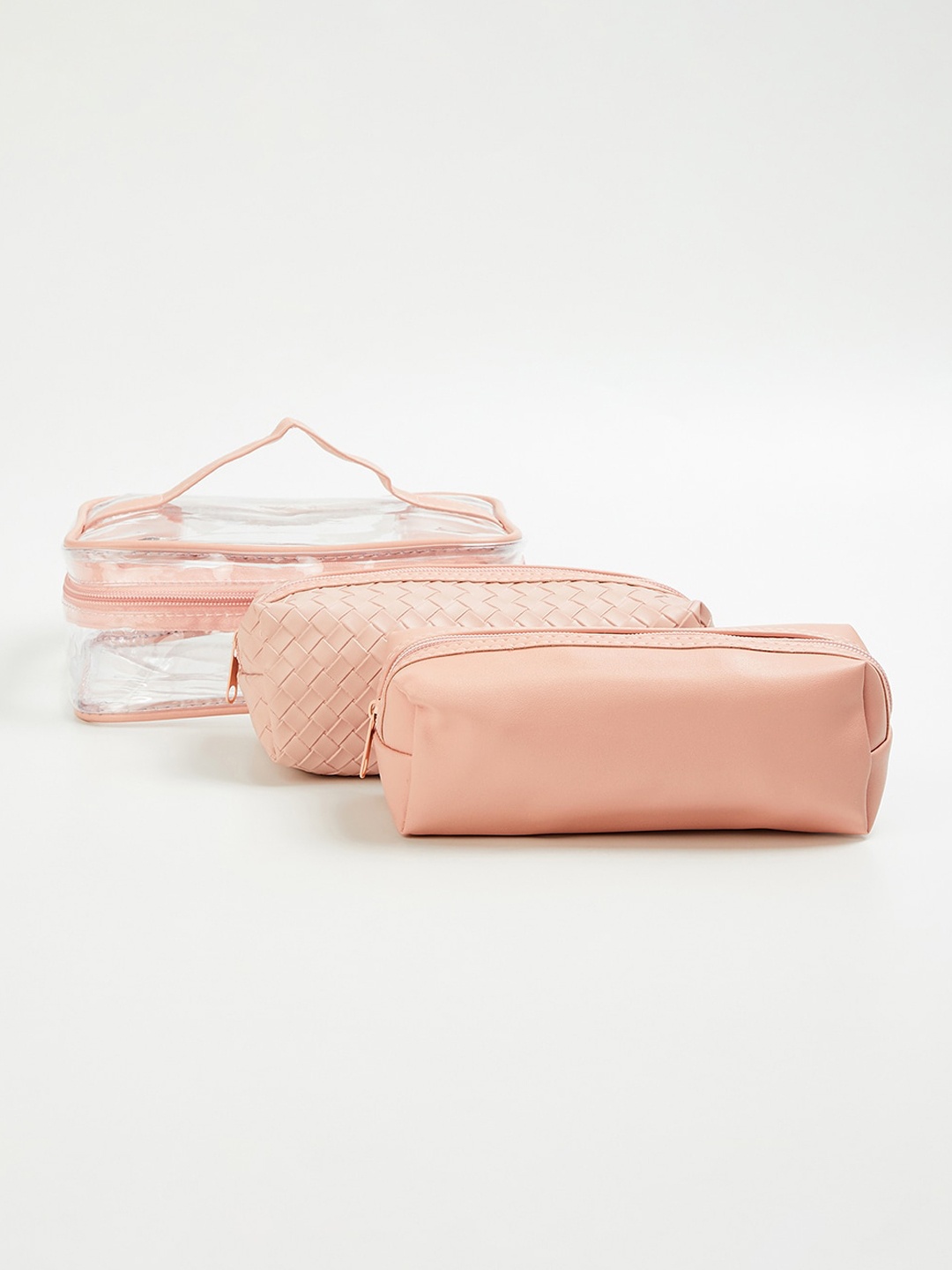 

Ginger by Lifestyle Pink & Transparent Textured Travel Pouch Set of 3