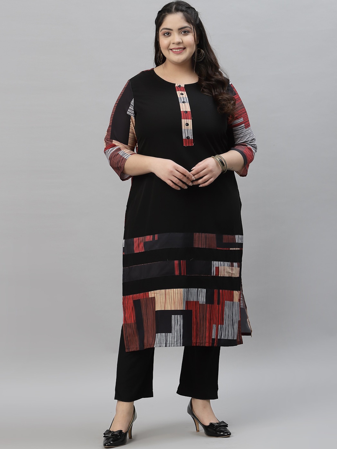 

curveZI by Ziyaa Plus Size Women Black Printed Crepe Kurta