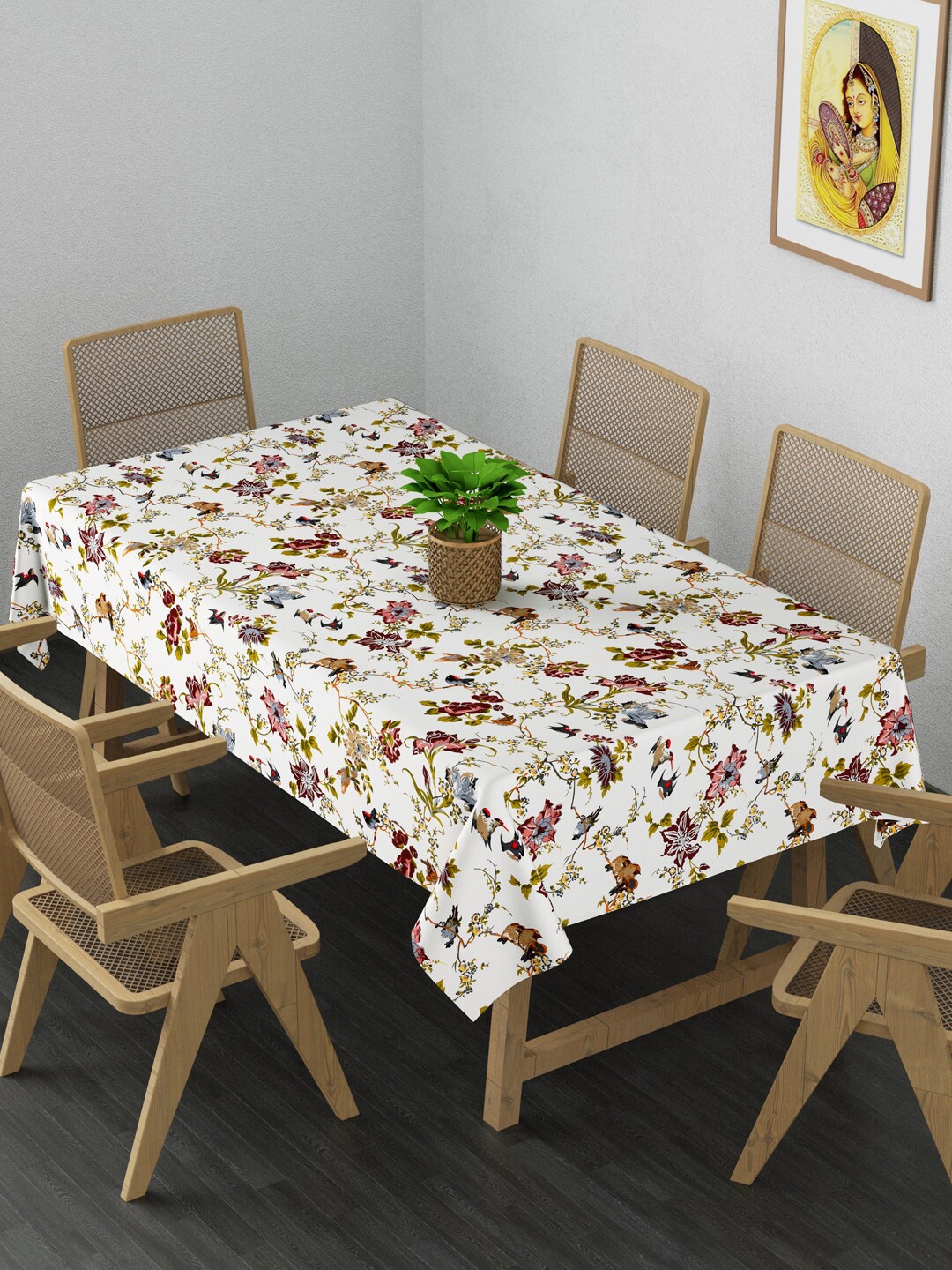 

Gulaab Jaipur White & Maroon Floral Printed 6 Seater Cotton Table Covers