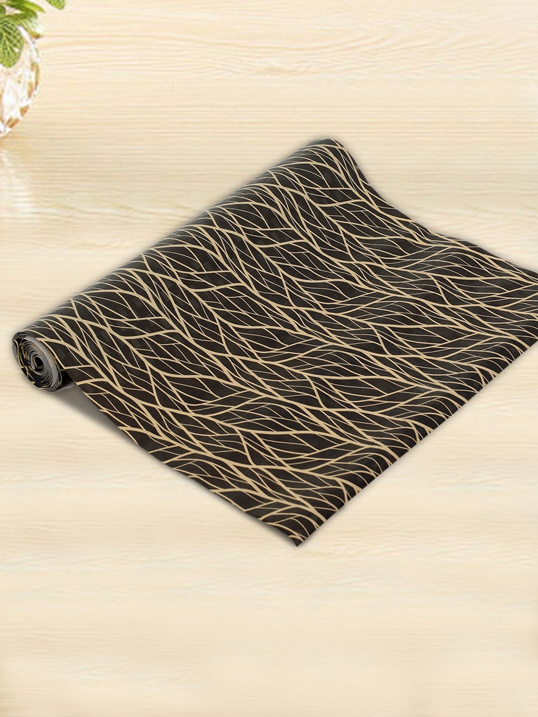 

Kuber Industries Pack Of 2 Printed PVC Anti Slip Water Resistant Shelf Mat, Black