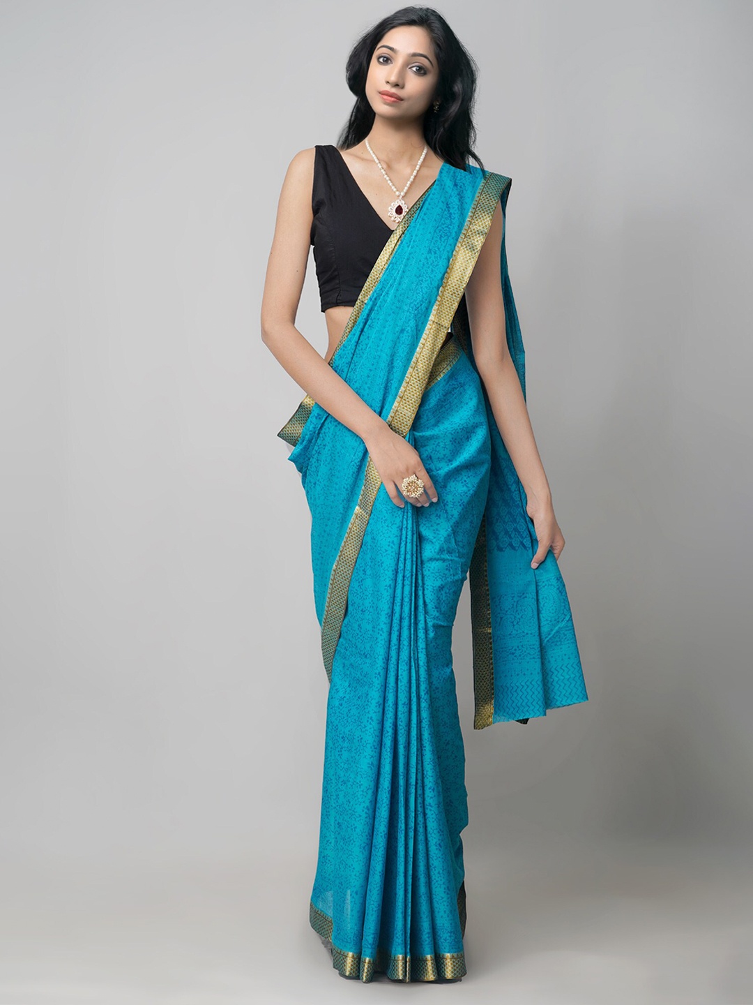 

Unnati Silks Blu Bagh Pure Coteton Venkatgiri Saree, Blue