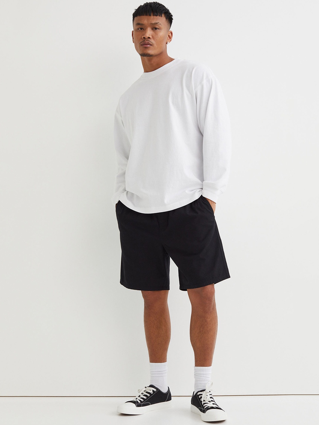 

H&M Men Black Regular Fit Cotton Shorts