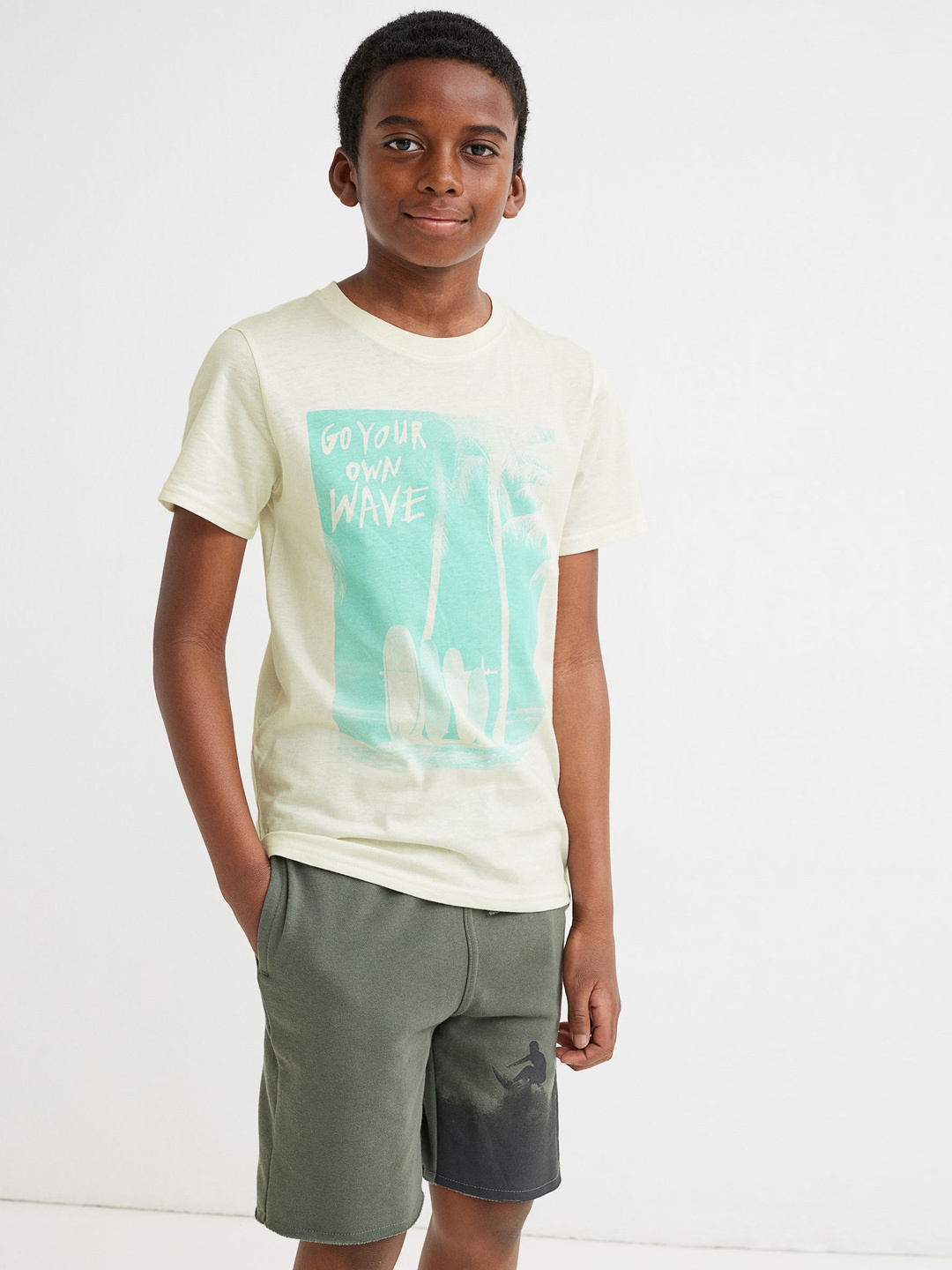 

H&M Boys Green Motif-detail sweatshorts