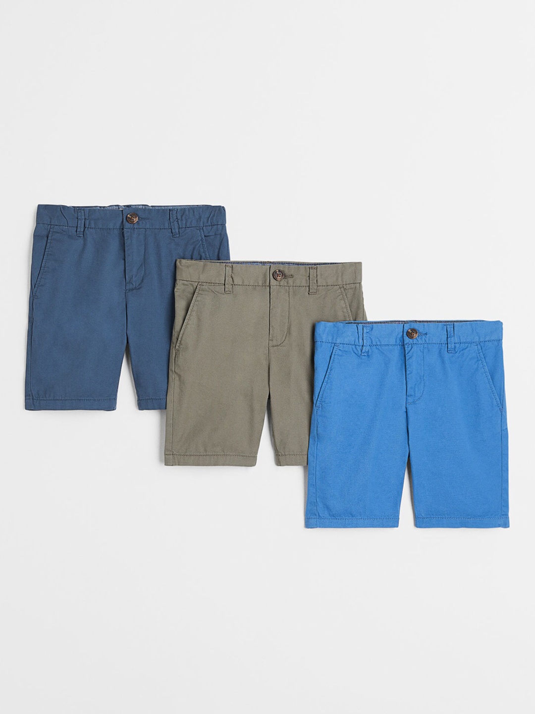 

H&M Boys Pack of 3 Blue & Green Cotton Chino Shorts