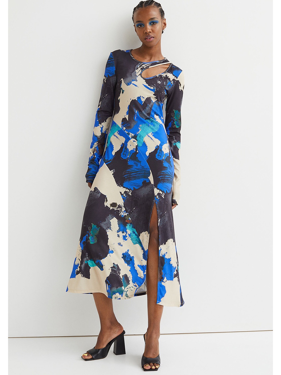 

H&M Women Multi colour Abstract Printed Cut-out A-Line dress