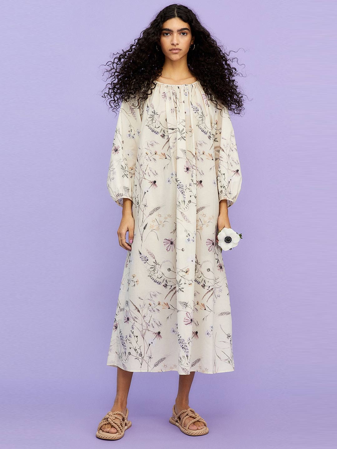 

H&M White & Blue Printed Raglan-Sleeved Dress