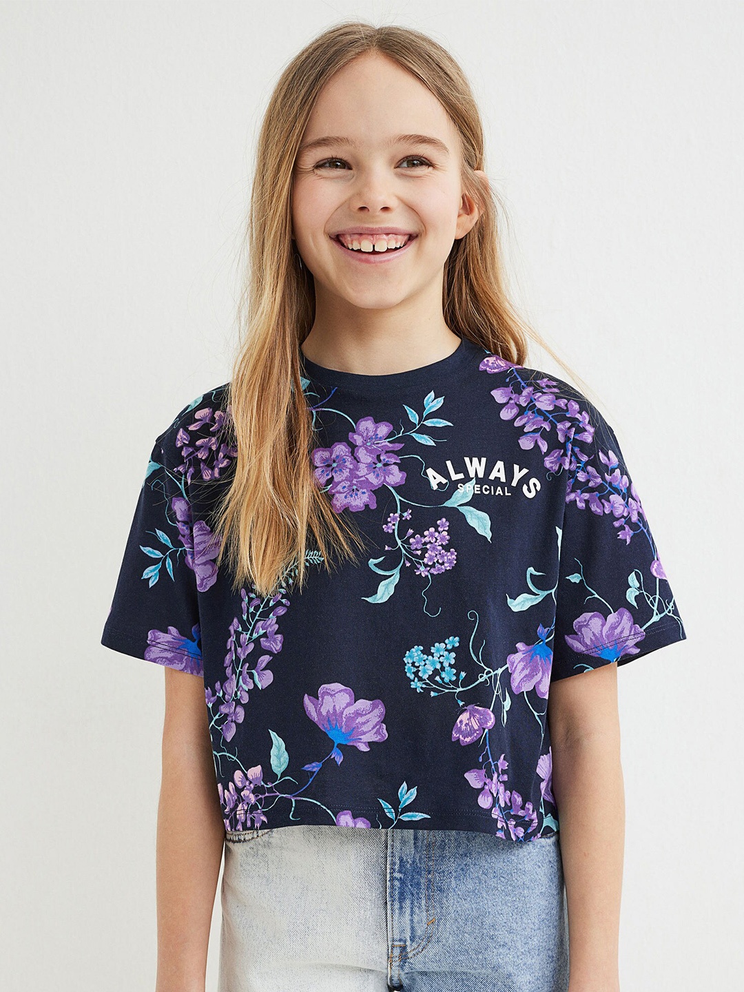 

H&M Girls Blue & Violet Cropped Cotton Top