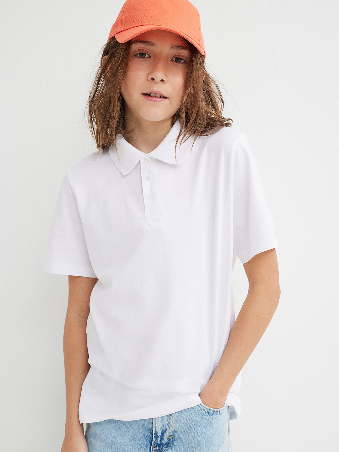 

H&M White Cotton Polo Collar T-shirt