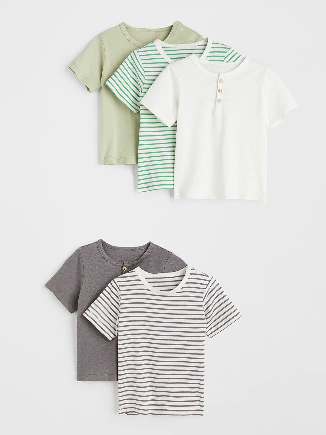 

H&M Boys Pack of 5 Green & Grey Cotton T-Shirts