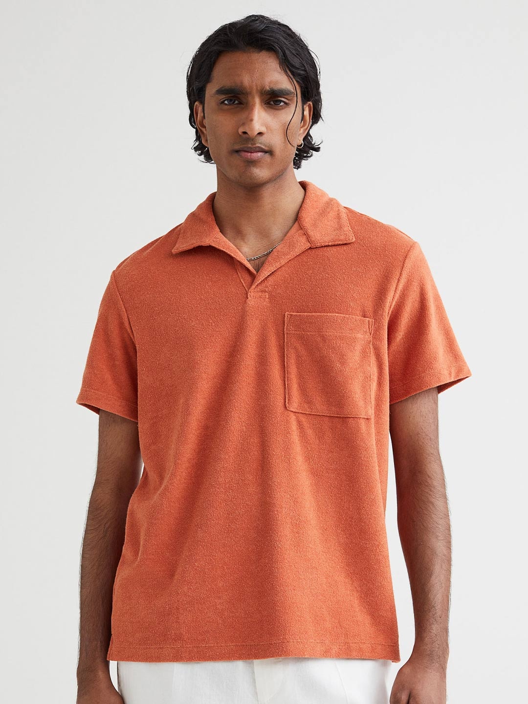 

H&M Men Orange Regular Fit Terry polo shirt