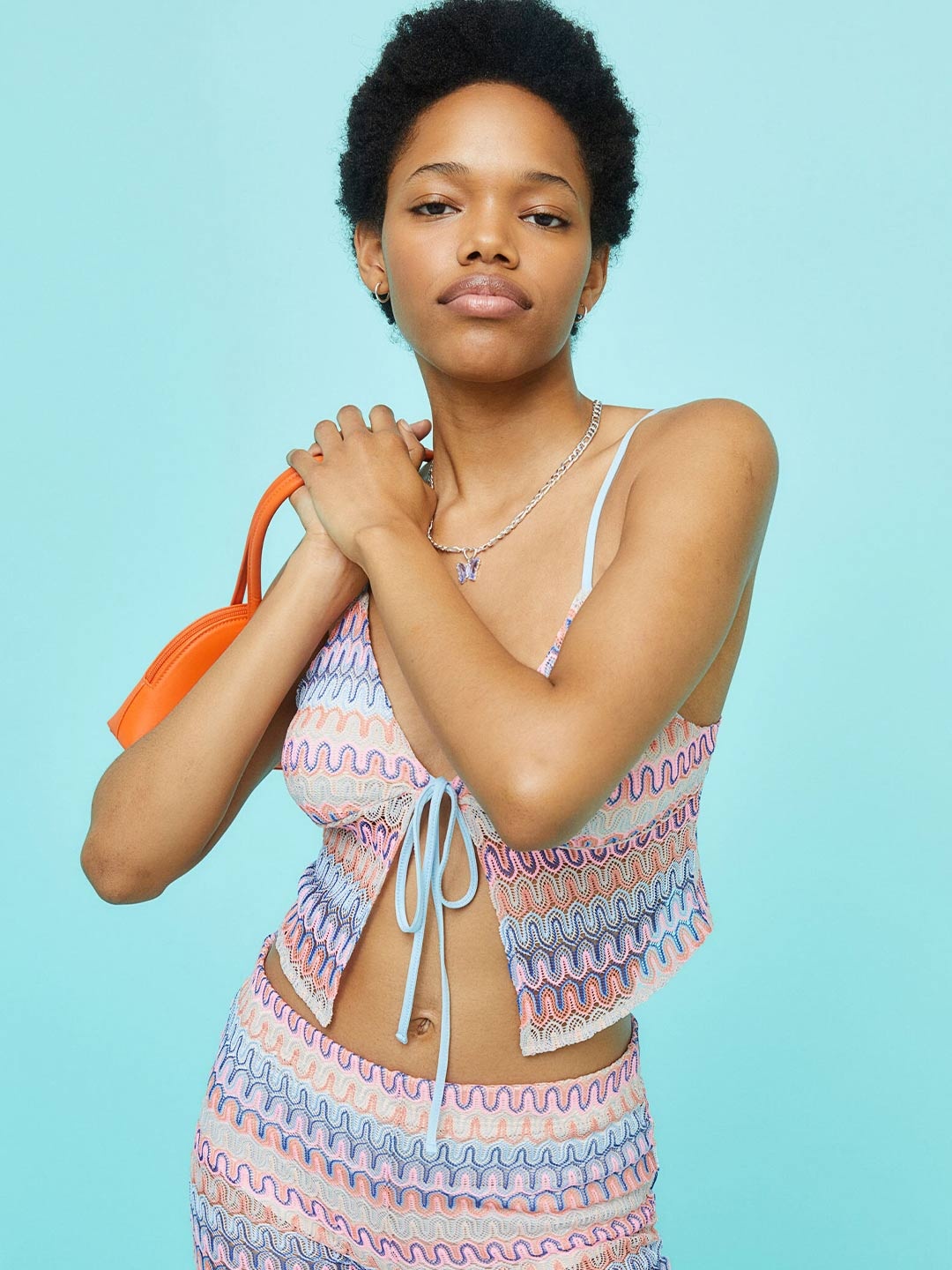 

H&M Women Multicoloured Knitted Tie-Detail Top, Multi