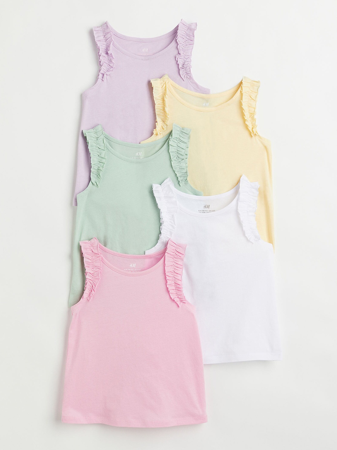 

H&M Girls Green & Pink 5-Pack Frill-Trimmed Vest Tops