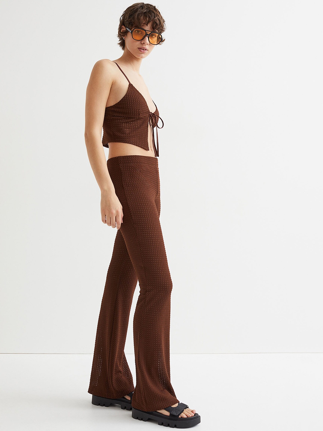 

H&M Women Brown Pattern-knit trousers