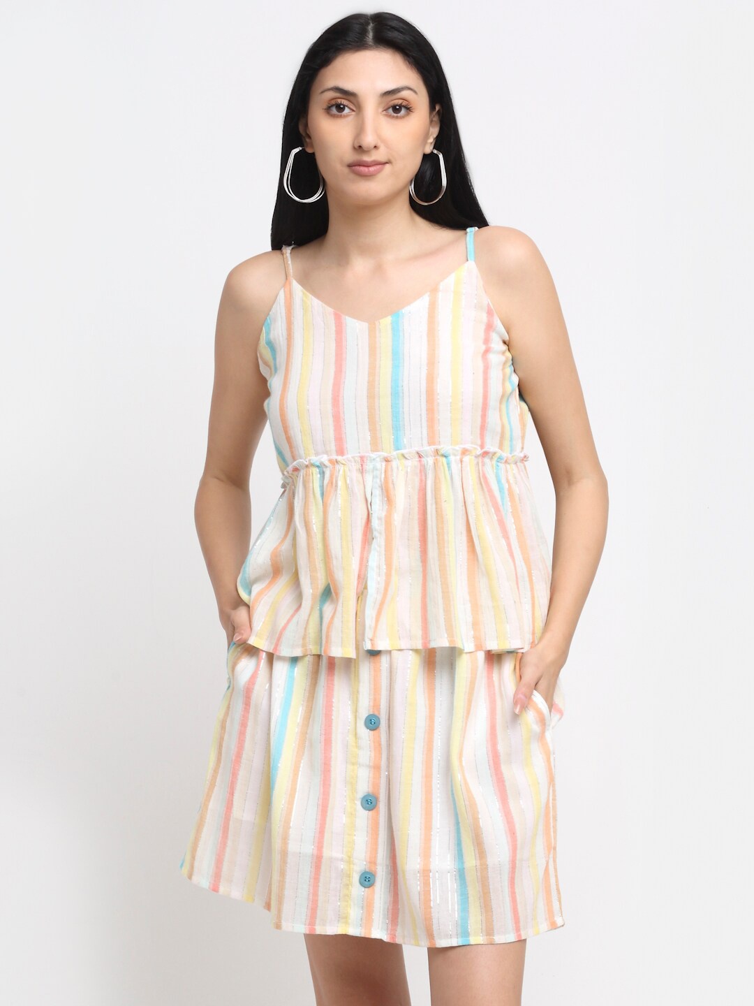 

Neudis Women Multicolored Striped Cotton Co-Ord Set, Multi