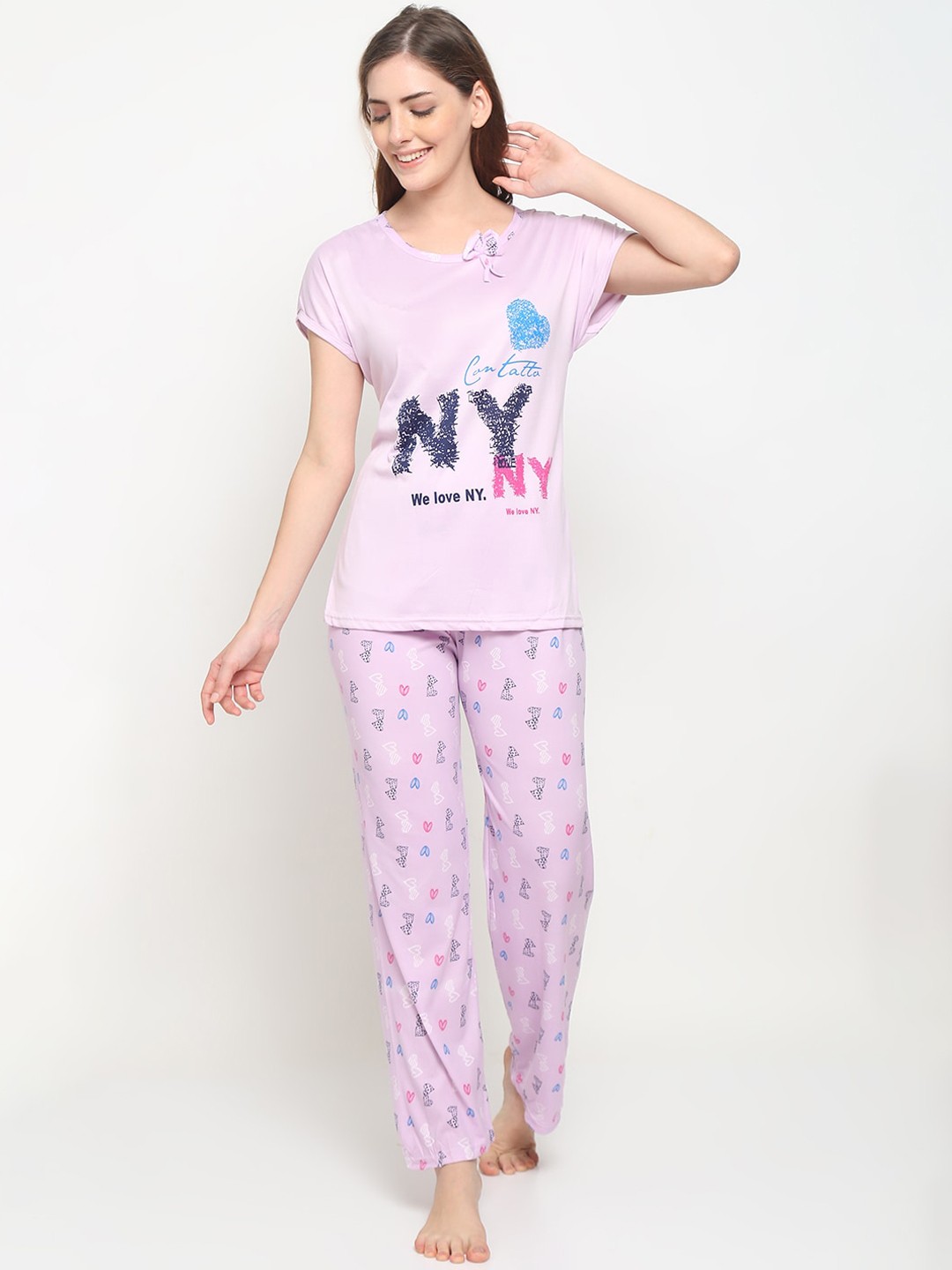 

GRACIT Women Purple Printed Night suit