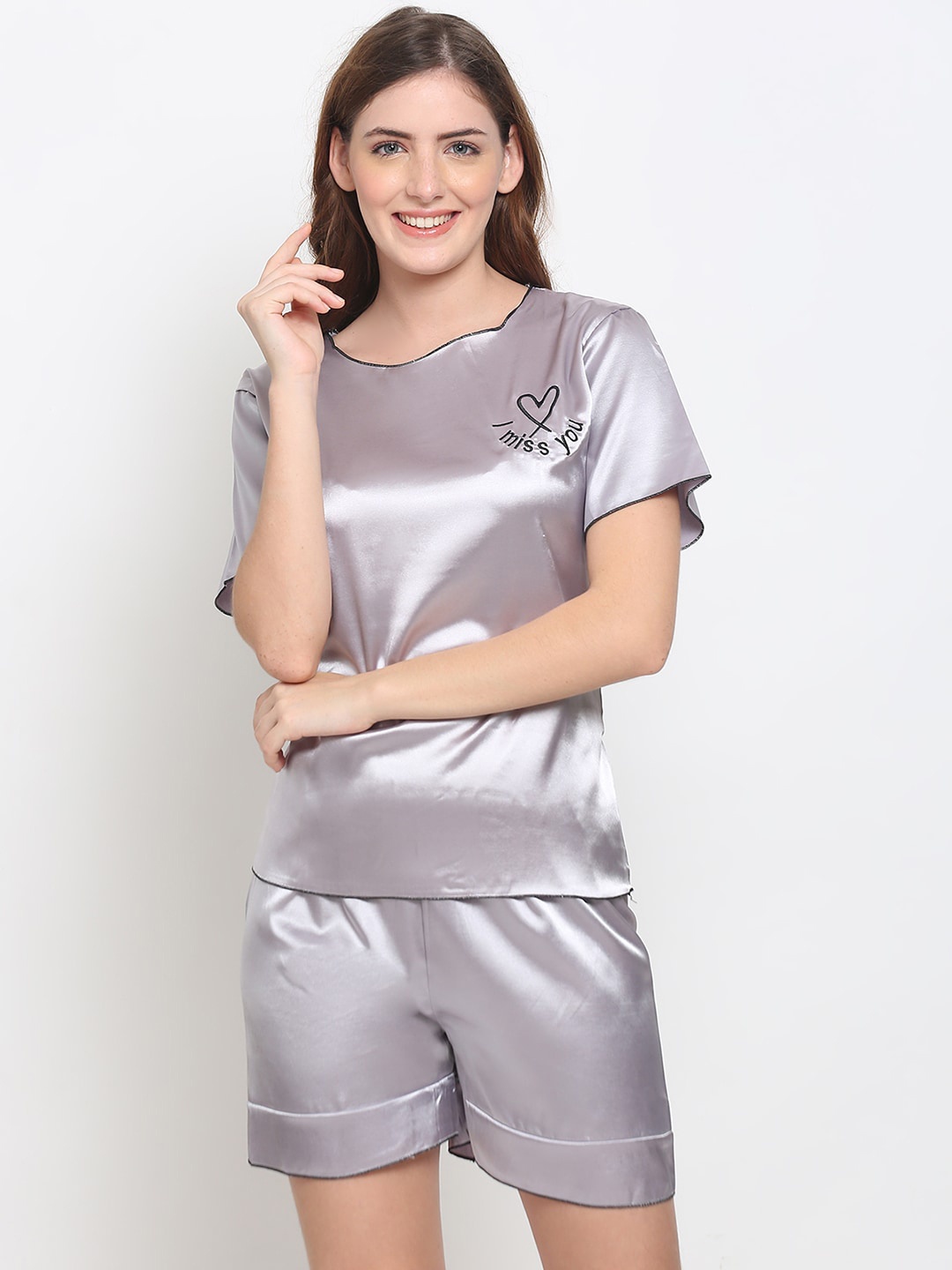 

GRACIT Women Grey Satin Night suit