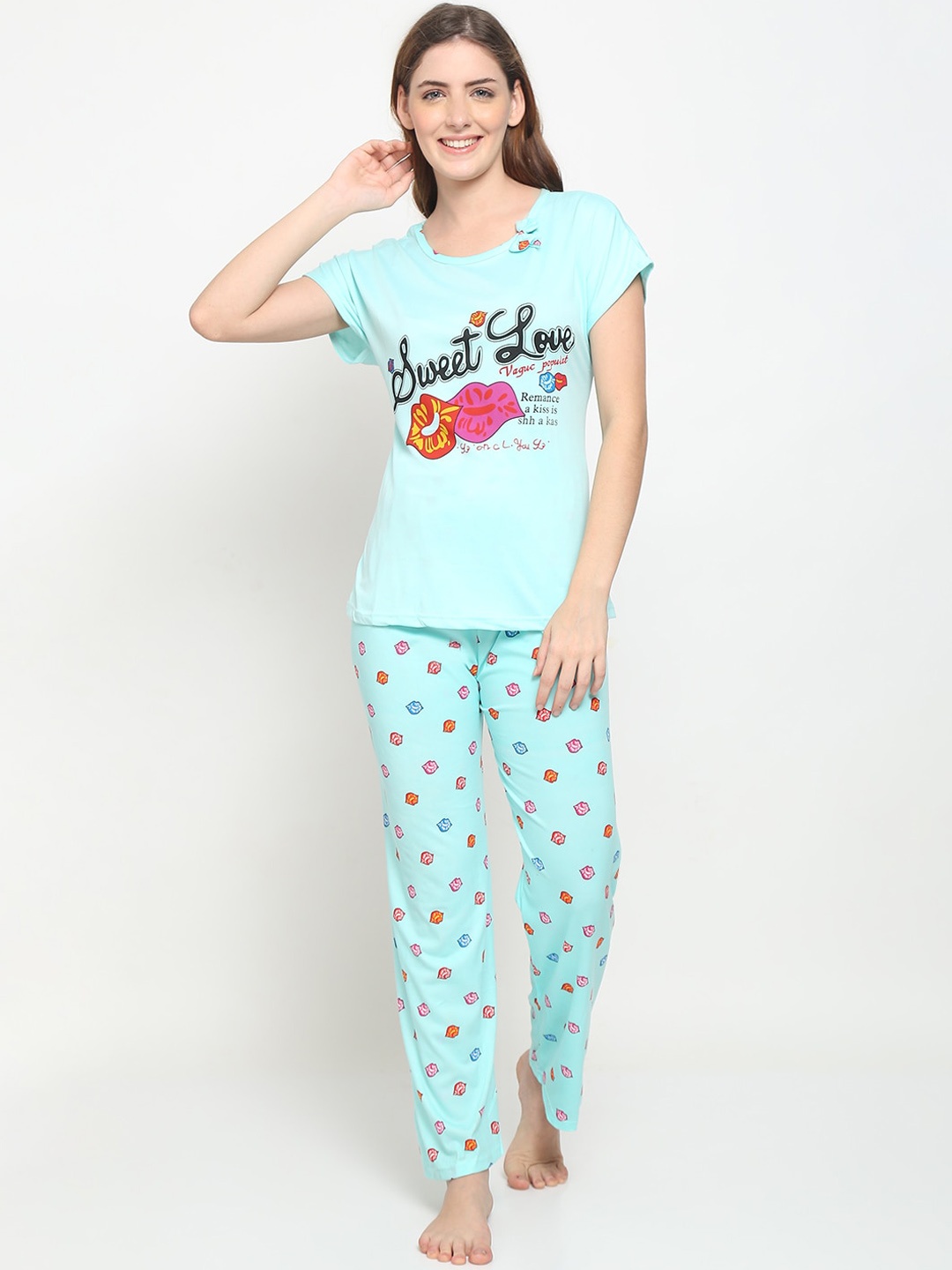 

GRACIT Women Sea Green Printed Night suit
