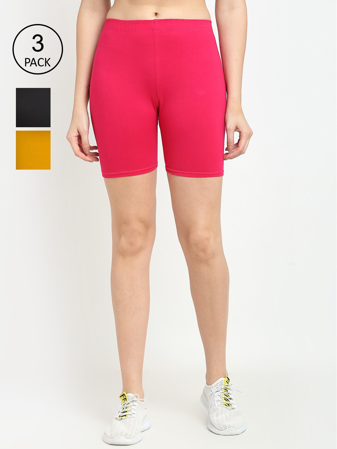 

Jinfo Women Pack of 3 Black & Pink Cycling Shorts