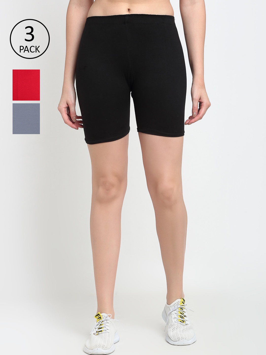 

Jinfo Women Black & Grey Set of 3 Solid Cycling Sports Shorts