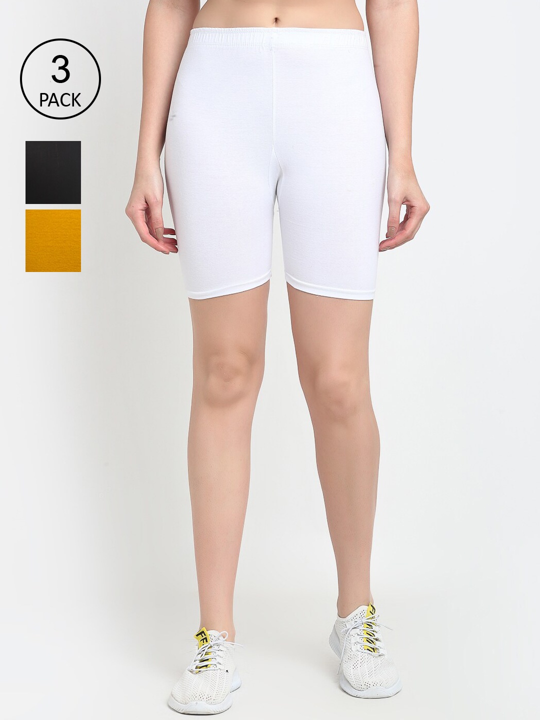 

Jinfo Women Black & White Set Of 3 Biker Shorts