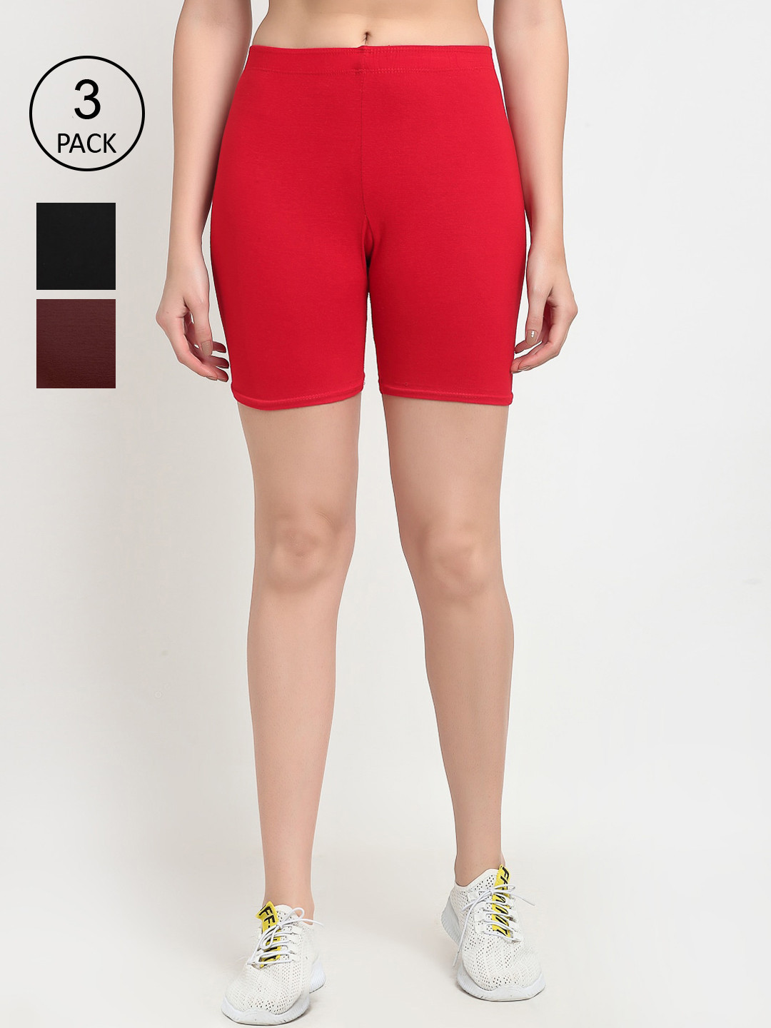 

Jinfo Women Pack of 3 Black & Red Cycling Shorts