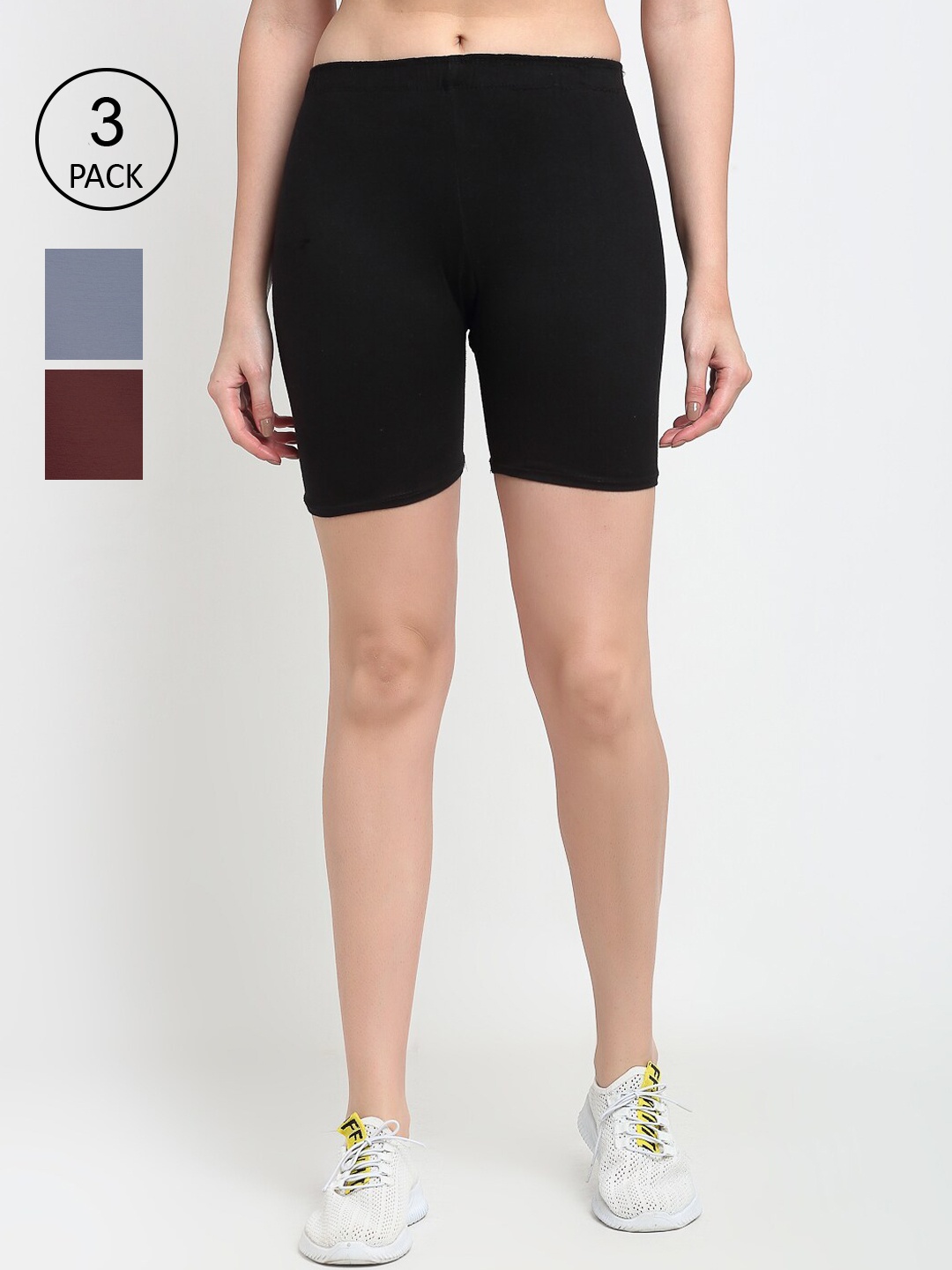 

Jinfo Women Black & Grey Set Of 3 Biker Shorts