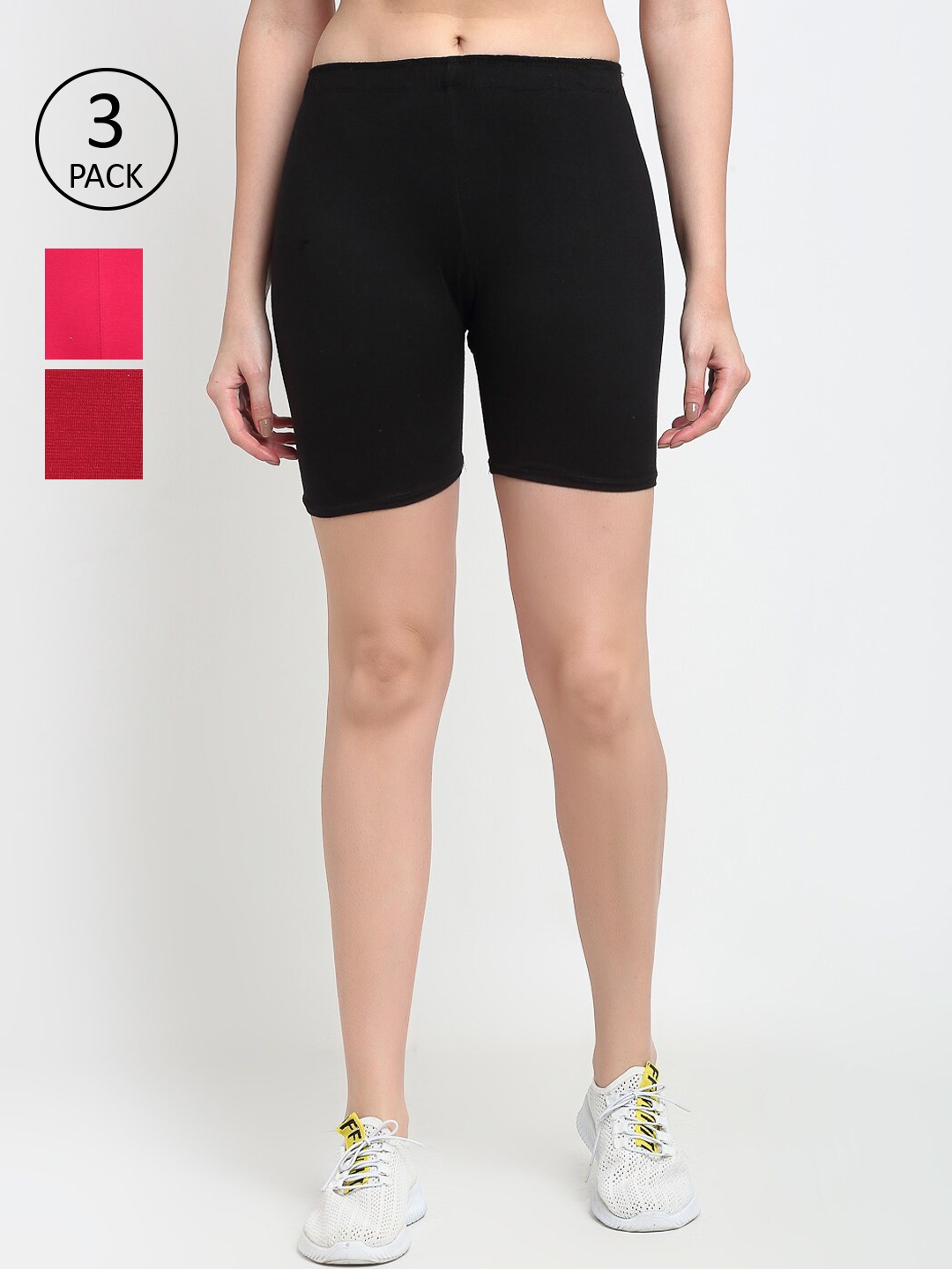 

Jinfo Women Black & Pink Cycling Sports Shorts Pack Of 3