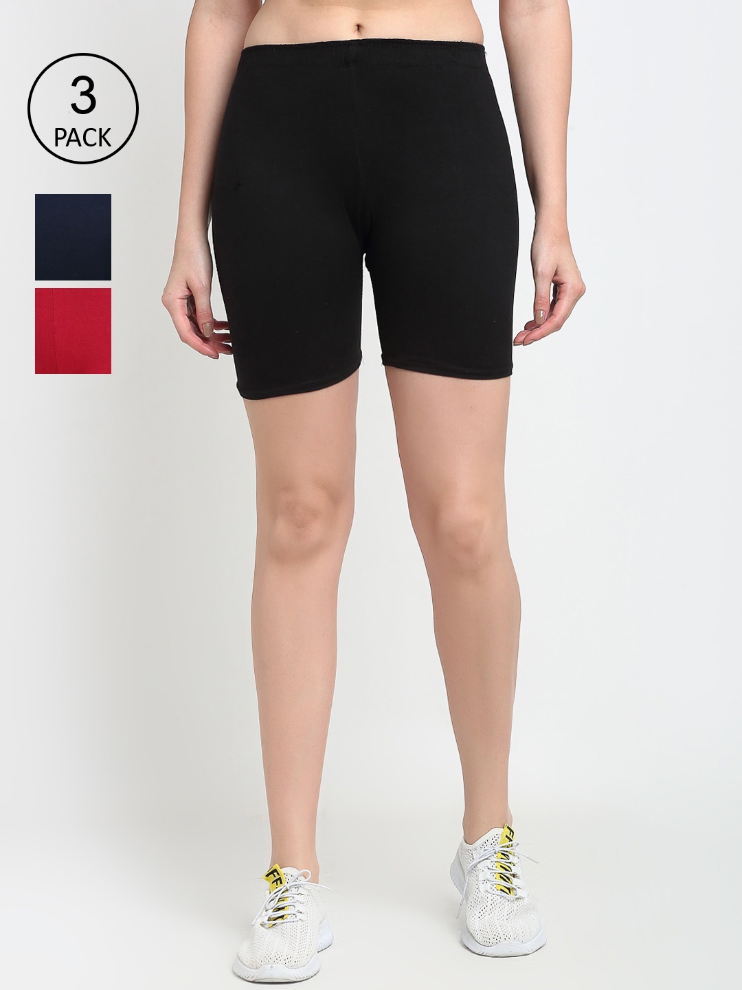 

Jinfo Women Black & Red Set Of 3 Biker Shorts