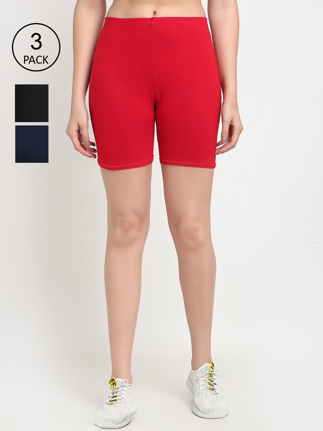 Jinfo Women Pack of 3 Black & Red Cycling Shorts