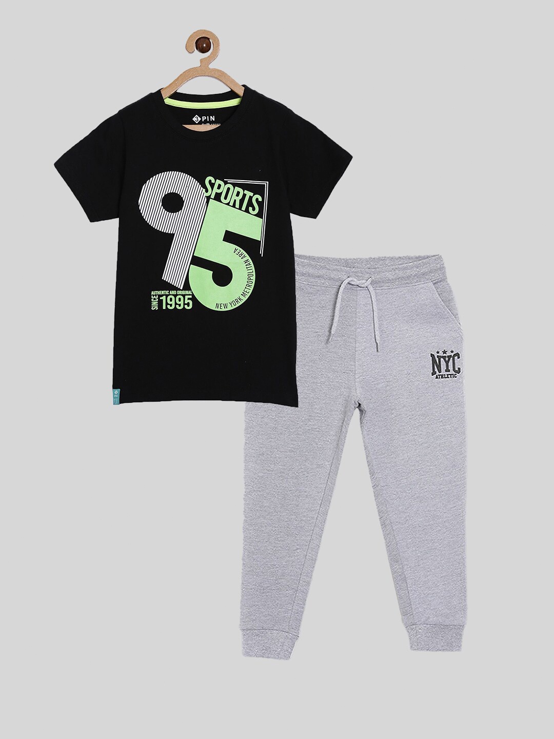 

3PIN Boys Black & Grey Printed Cotton Clothing Set