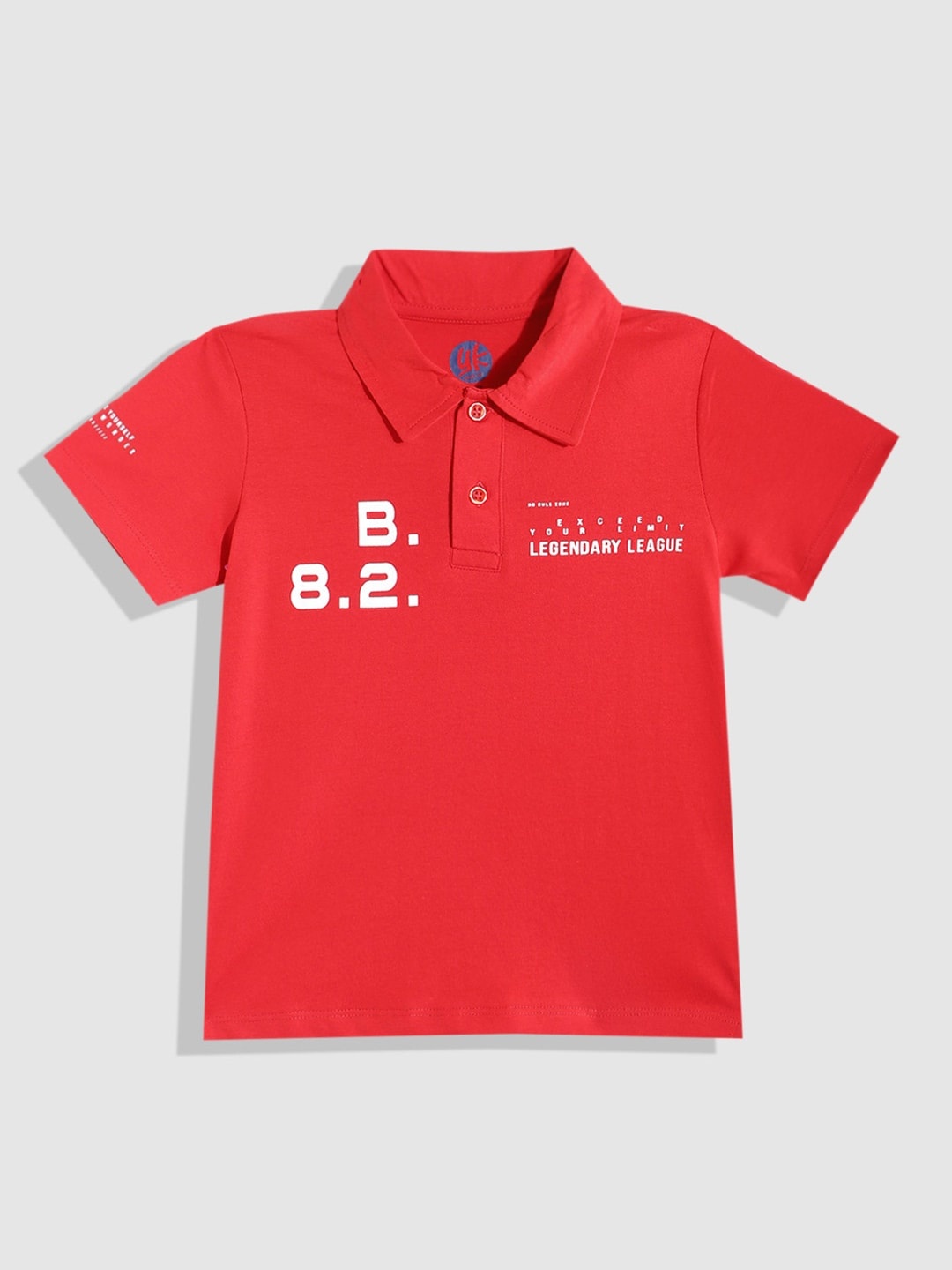 YK Boys Typography Printed Polo Collar Pure Cotton T-shirt, Red