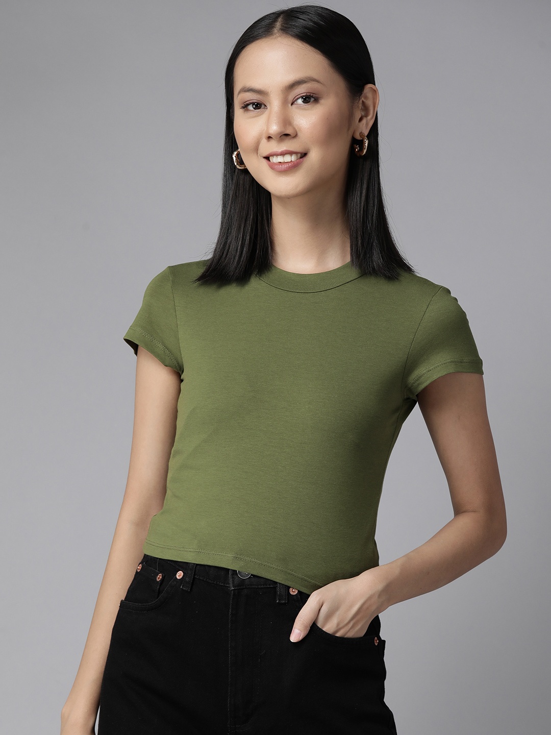 

Cayman Women Olive Green Solid T-shirt