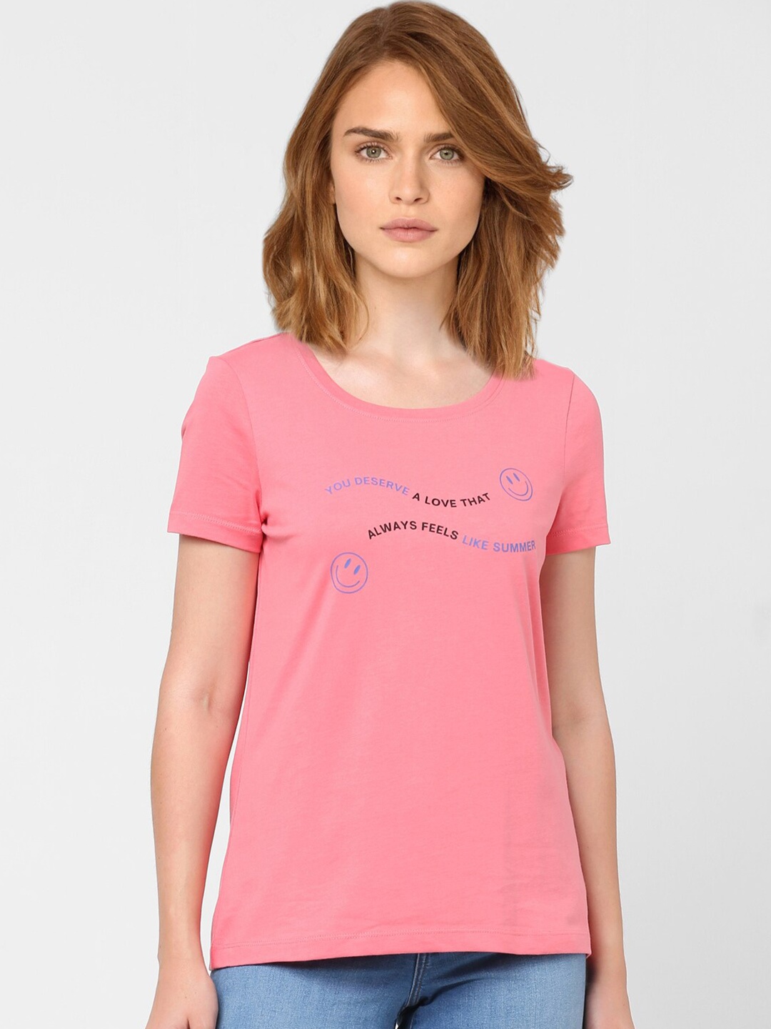 

Vero Moda Women Pink Typography Printed T-shirt