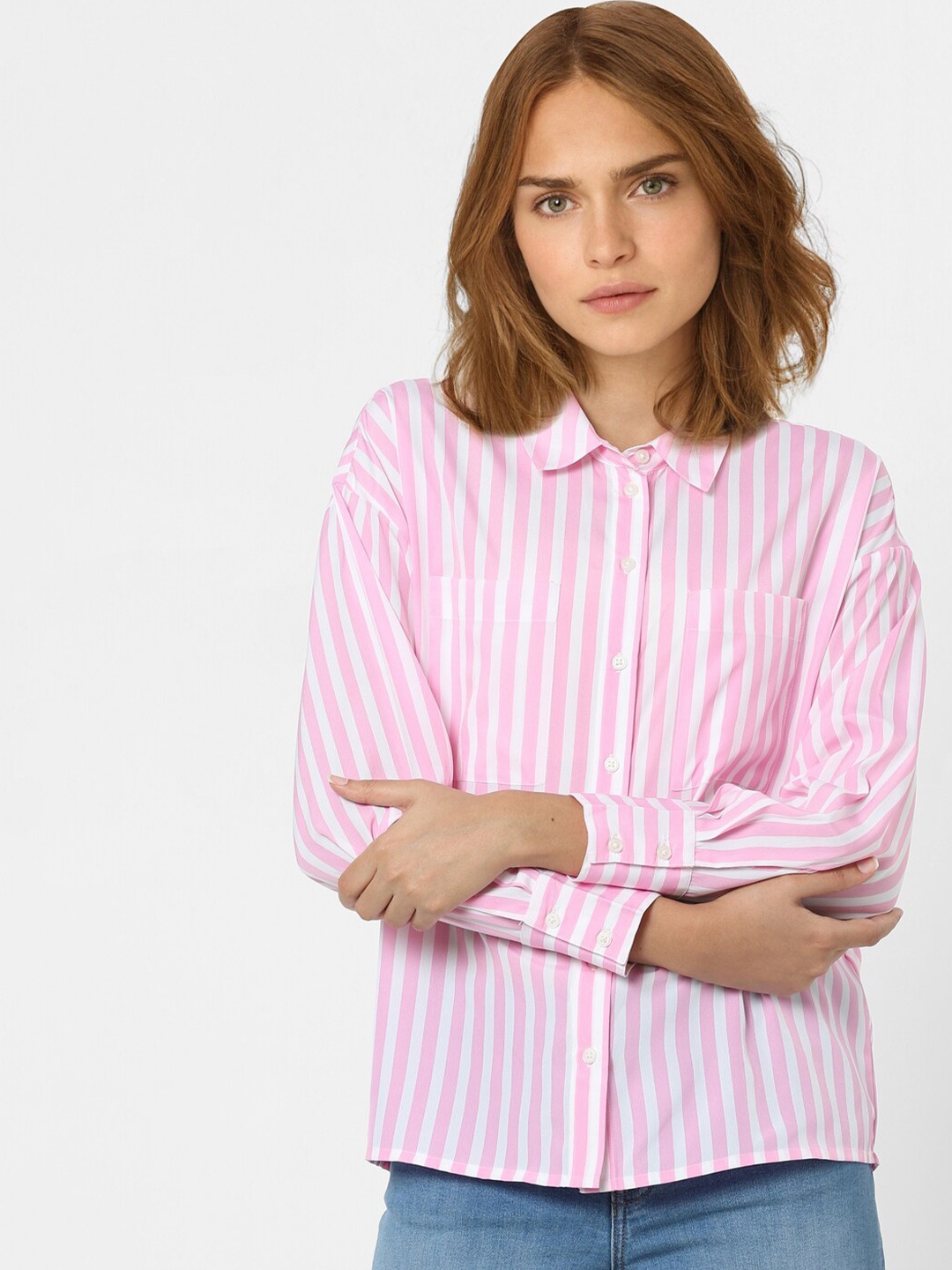 

Vero Moda Women Pink Striped Casual Shirt