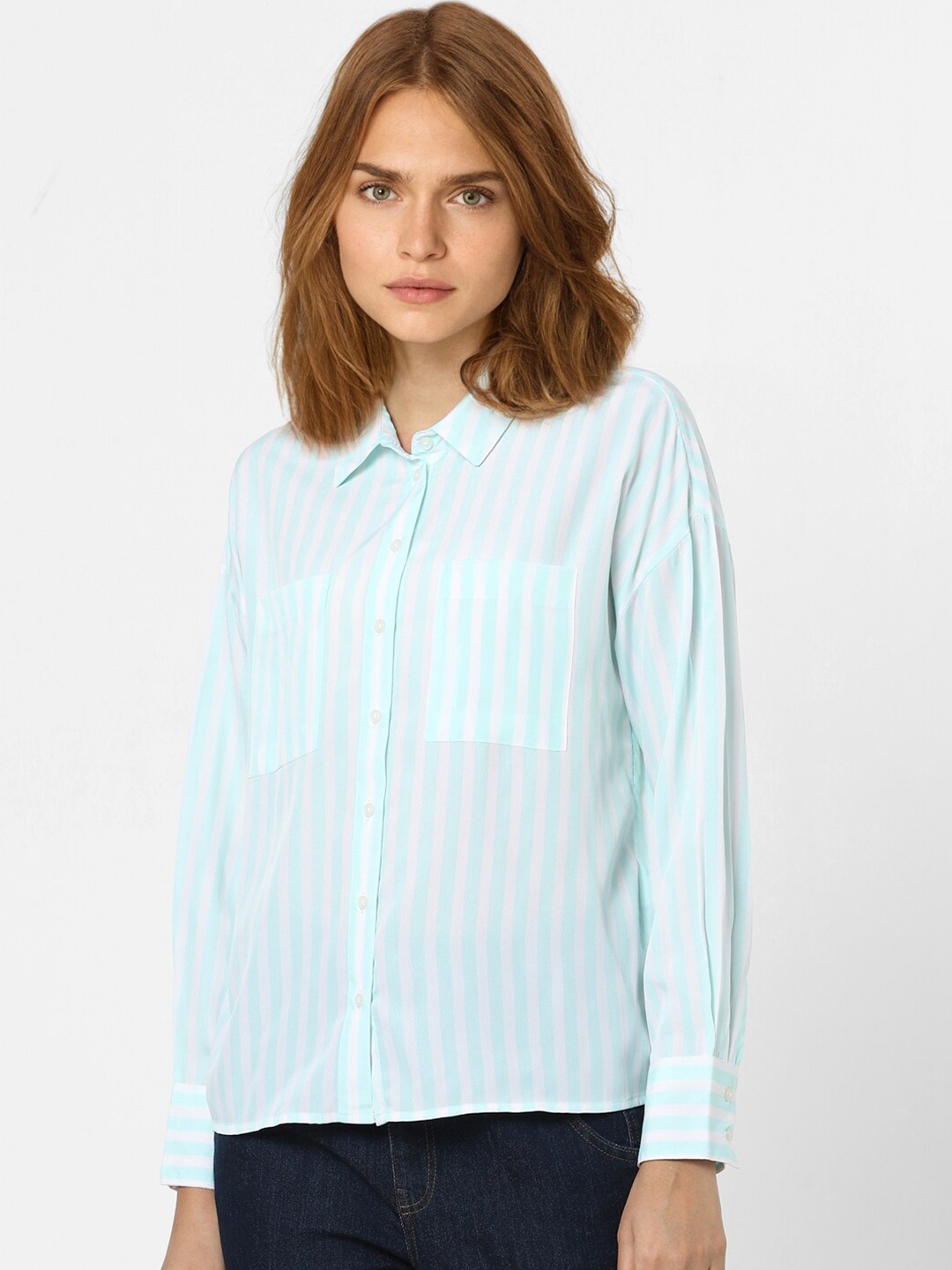 

Vero Moda Women Blue & White Striped Casual Shirt
