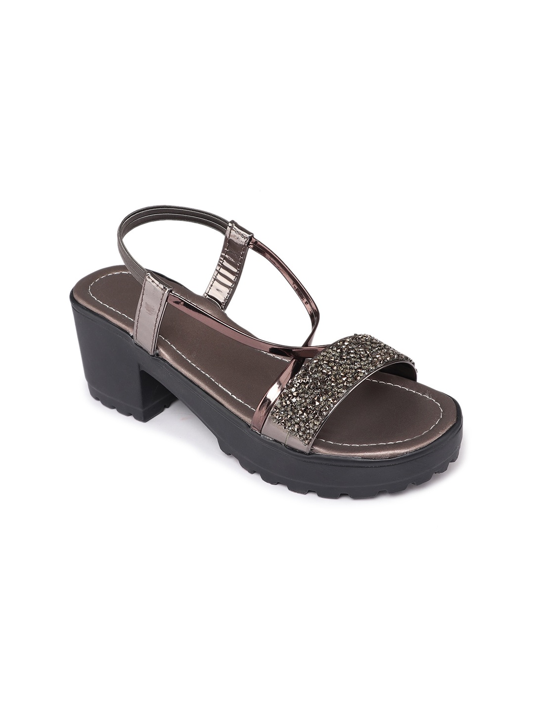 

Myra Brown Metallic Embellished Block Sandals