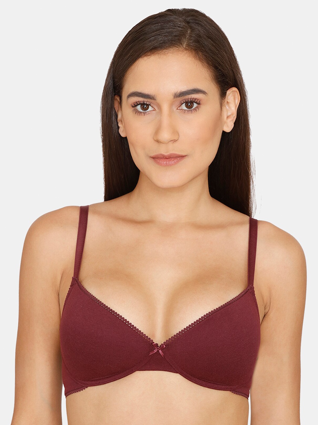 

Rosaline by Zivame Bra Lightly Padded Half Coverage T-shirt Bra With All Day Comfort, Maroon