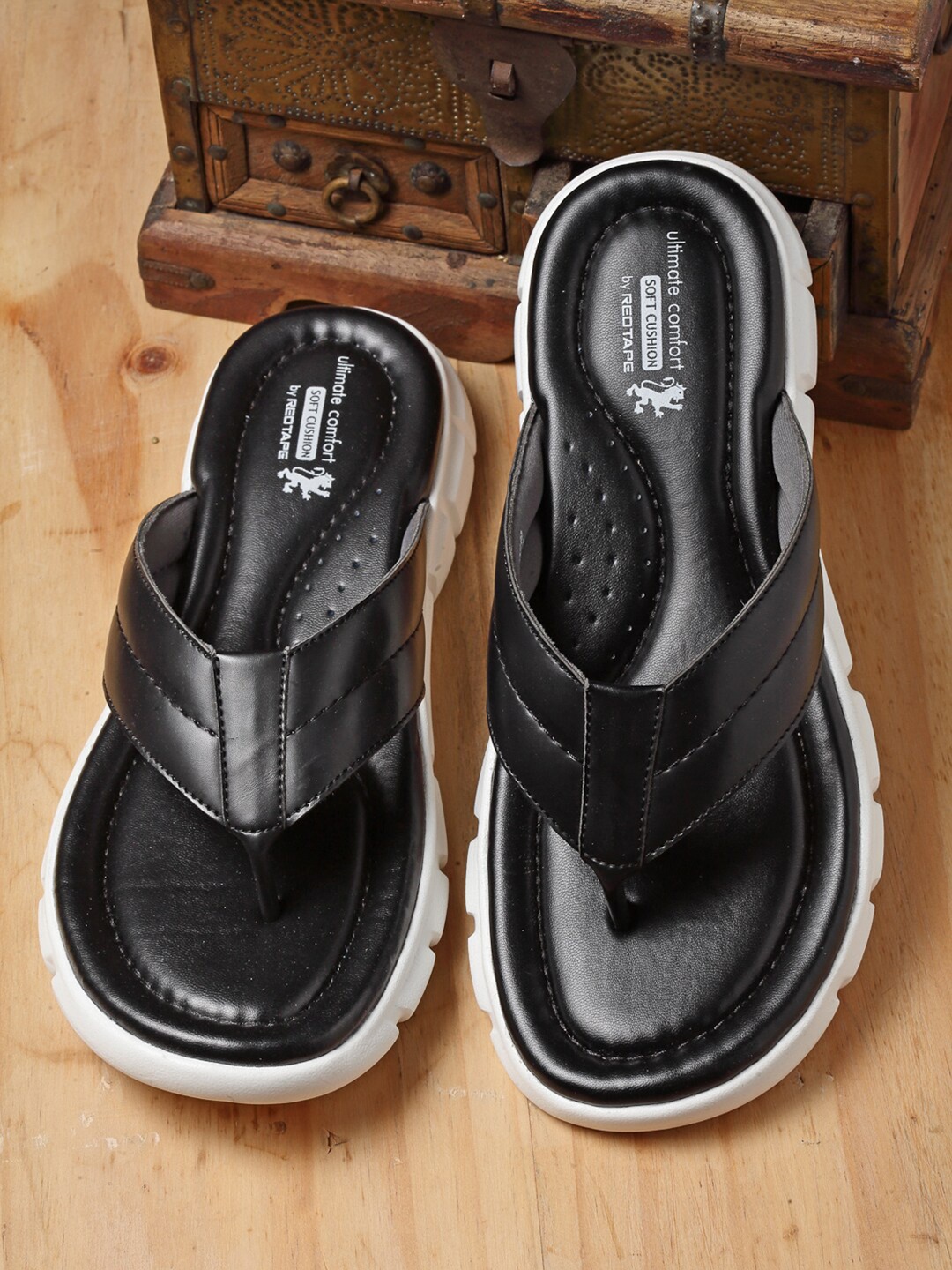 

Red Tape Men Black Solid PU Comfort Sandals