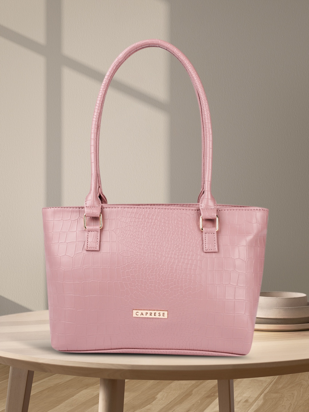 

Caprese Nude Pink Animal Textured Leather Shoulder Bag
