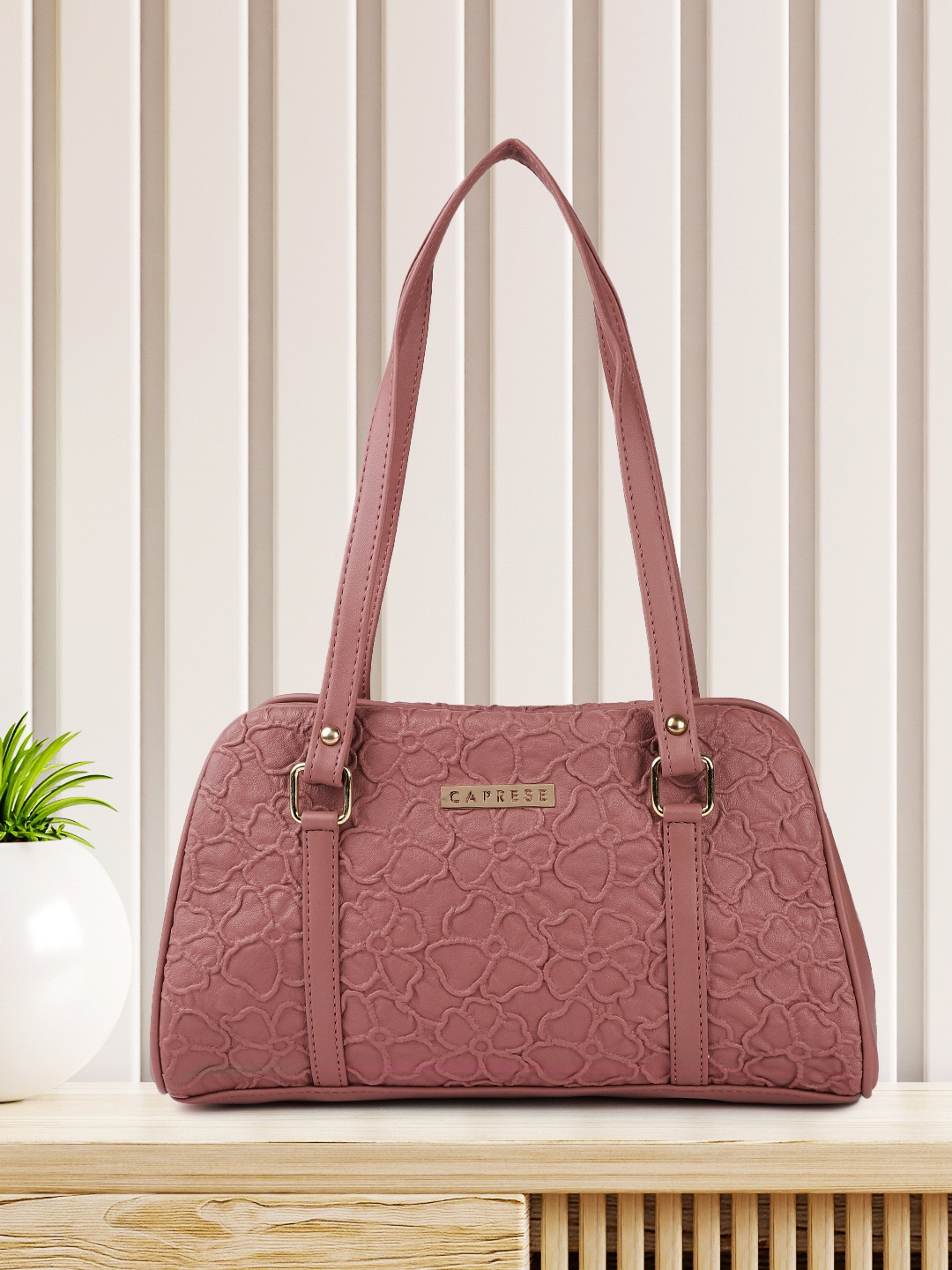 

Caprese Mauve Floral Leather Structured Shoulder Bag