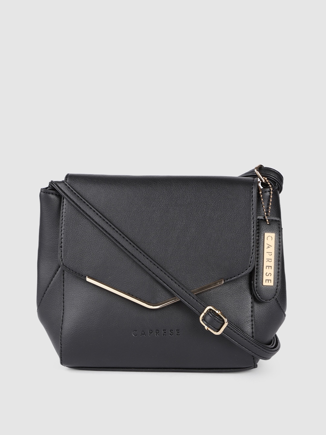 

Caprese Black Solid Sling Bag