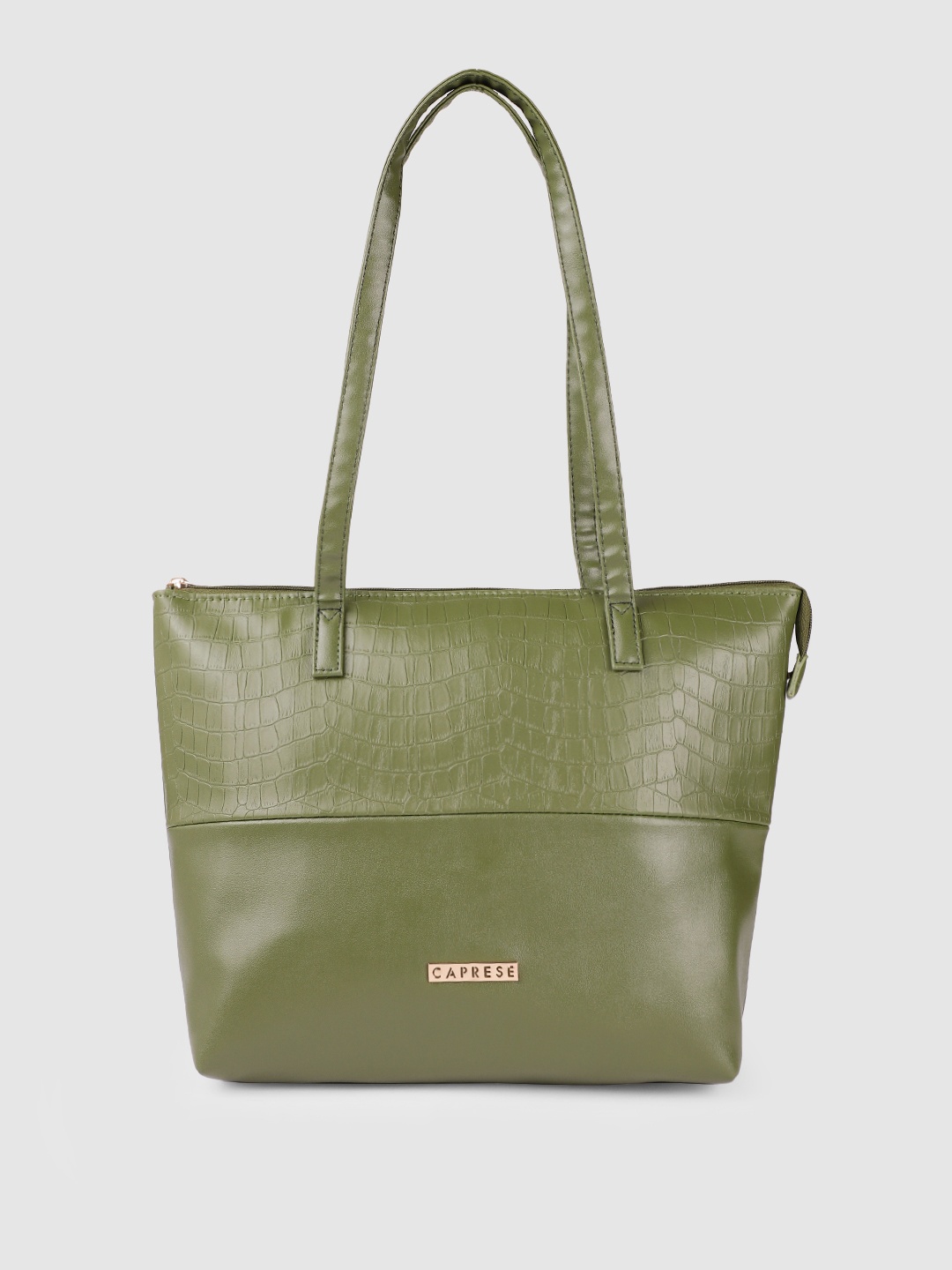 

Caprese Olive Green Animal Textured Leather Structured Shoulder Bag