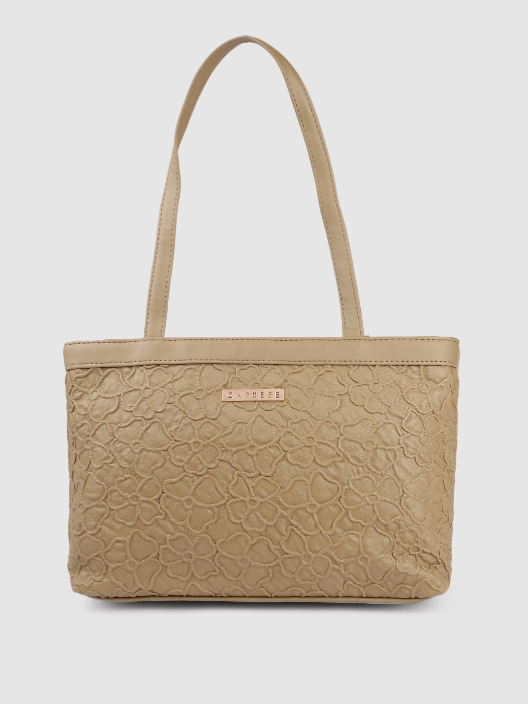 

Caprese Khaki Textured Leather Structured Shoulder Bag