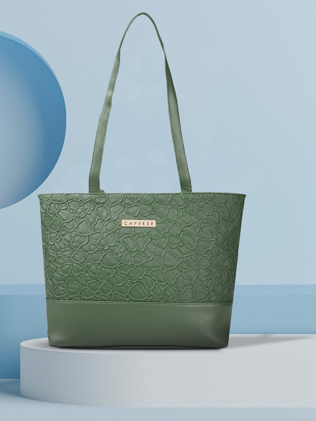

Caprese Olive Green Floral Leather Structured Shoulder Bag