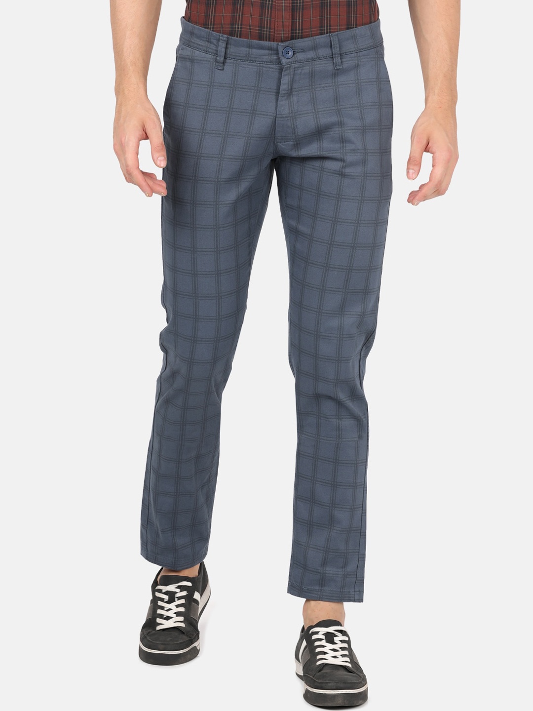 

Crocodile Men Blue Checked Smart Slim Fit Trousers