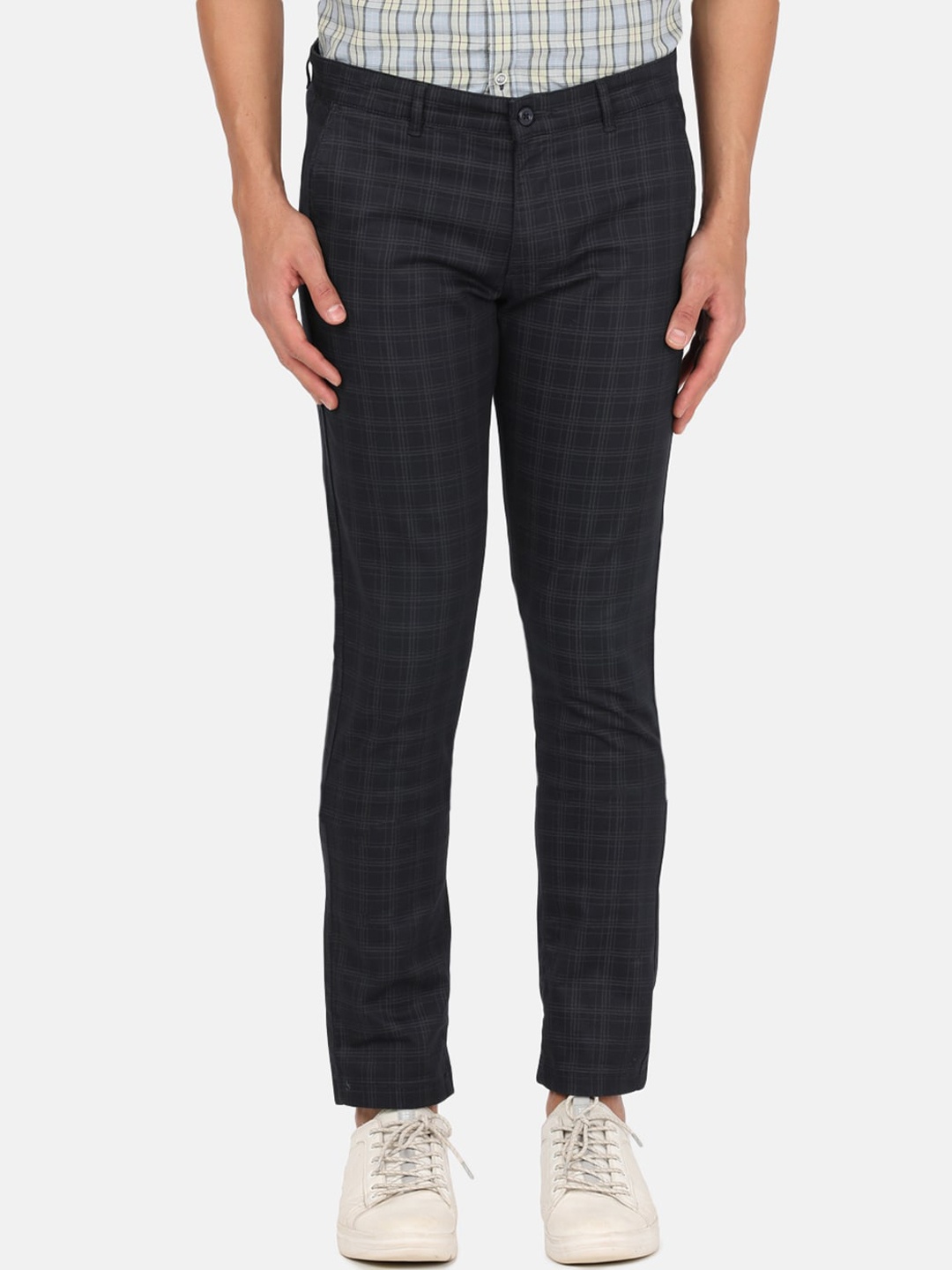 

Crocodile Men Navy Blue Checked Smart Slim Fit Cotton Trousers